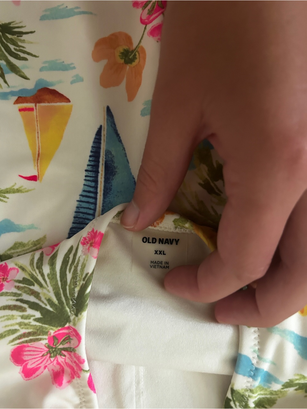 Old Navy White Floral Tropical One-Piece Swimsuit with Pink & Blue Accents - Picture 3 of 3